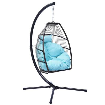 Coco Island 78 in. Steel Frame Folding Patio Swing Chair with Blue Cushions