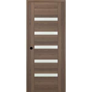 Vona 07-04 DIY-Friendly 32 in. x 80 in. Right-Hand Frosted Glass Pecan Nutwood Wood Composite Single Swing Interior Door