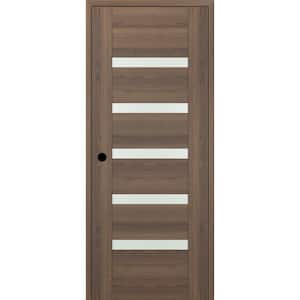 07-04 DIY-FRIENDLY 30 in. x 84 in. Right-Hand Frosted Glass Pecan Nutwood Wood Composite Single Prehung Interior Door