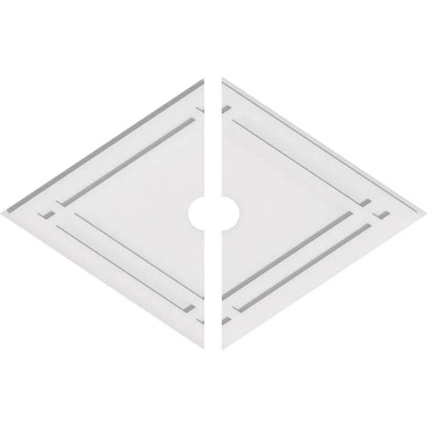 Ekena Millwork 36 in. W x 24 in. H x 3 in. ID x 1 in. P Diamond Architectural Grade PVC Contemporary Ceiling Medallion (2-Piece)