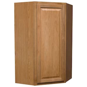 Hampton Assembled 24x42x12 in. Diagonal Corner Wall Kitchen Cabinet in Medium Oak