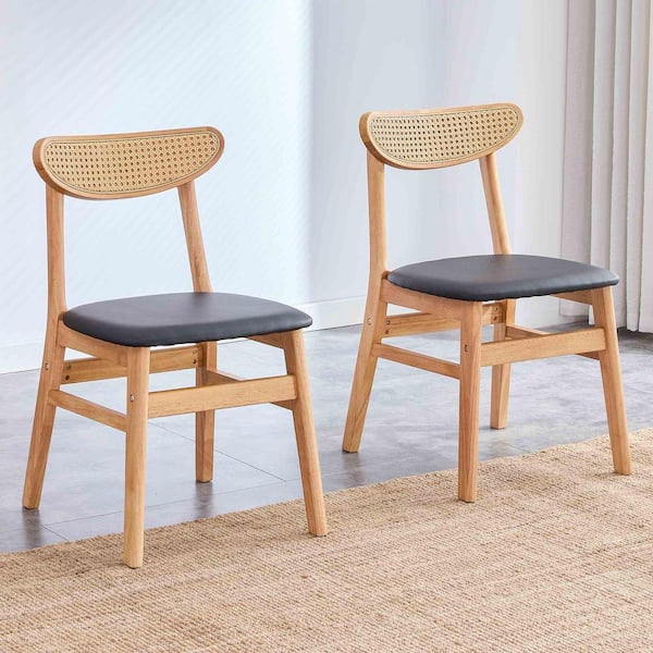 Polibi Modern Natural Wood PU Leather Seat Dining Chairs Set of 2 for Kitchen, Living, Dining Room