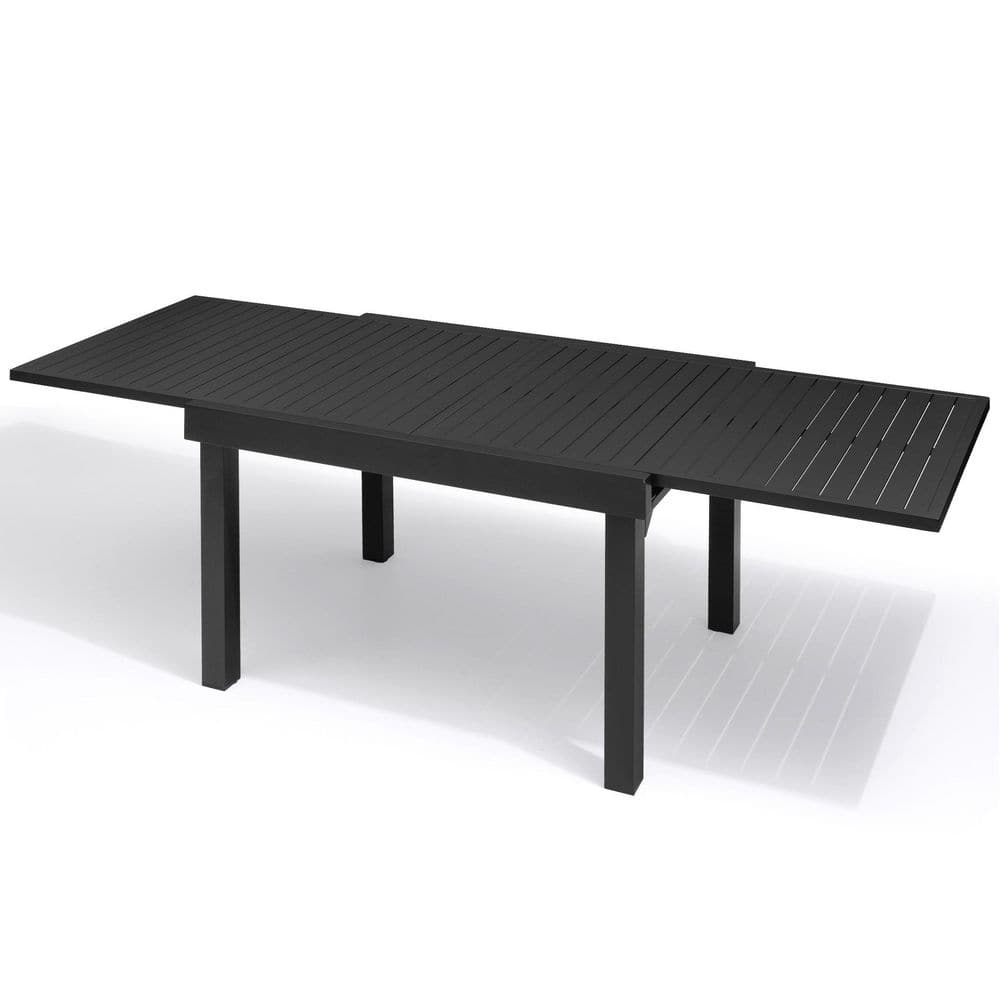 82.7 x 31.5 Inch Black Aluminum Outdoor Dining Table Patio Tables with Extendable Top Outdoor Furniture for Garden