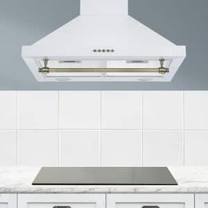 Vintage Series 24 in. 440 CFM Convertible Wall Pyramid Range Hood with LED Lights and Decorative Bar in White