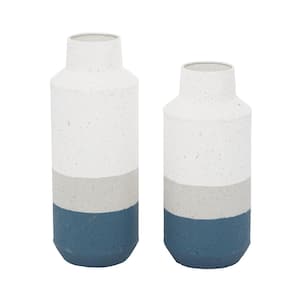 16 in., 14 in. White Color Block Metal Decorative Vase (Set of 2)