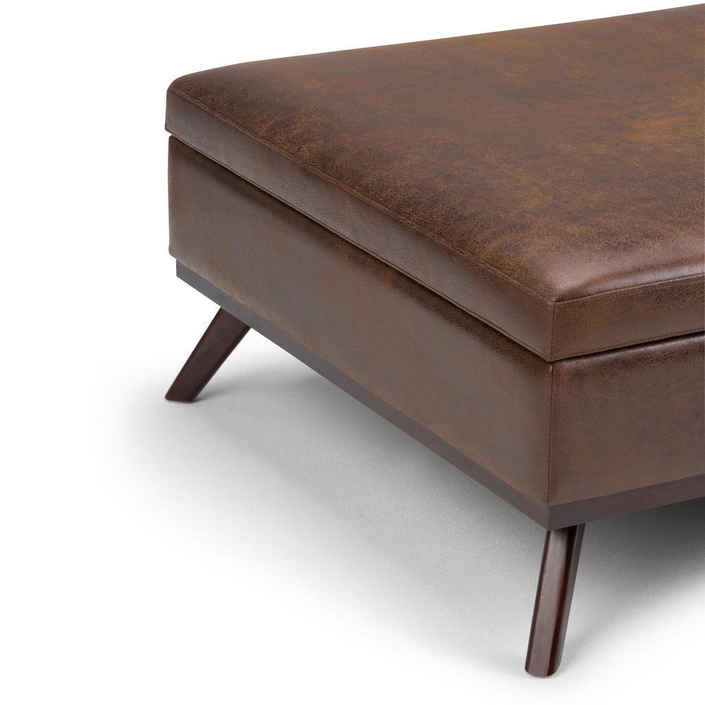 Owen Distressed Chestnut Brown Faux Leather Square Storage Ottoman