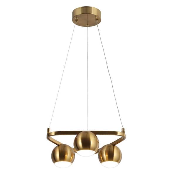 Zevni 12.5 in. Modern Pendant Light, 3-Light Integrated LED Brass Gold Chandelier, Farmhouse Light Fixtures