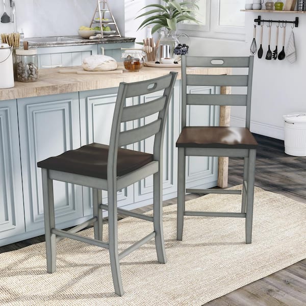 Calliger Live Edge Oak and Light Gray Counter Height Side Chair (Set of 2)