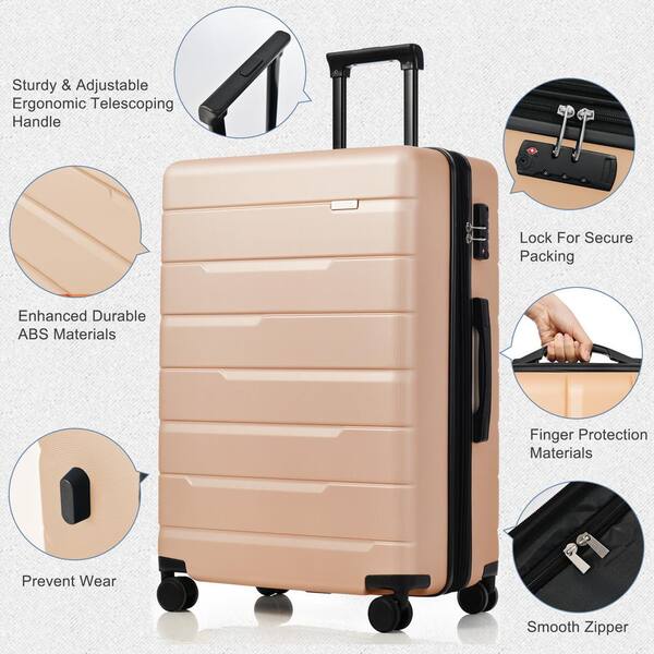 Merax Gold Lightweight 3-Piece Expandable ABS Hardshell Spinner Luggage Set with 3-Step Telescoping Handle and TSA Lock