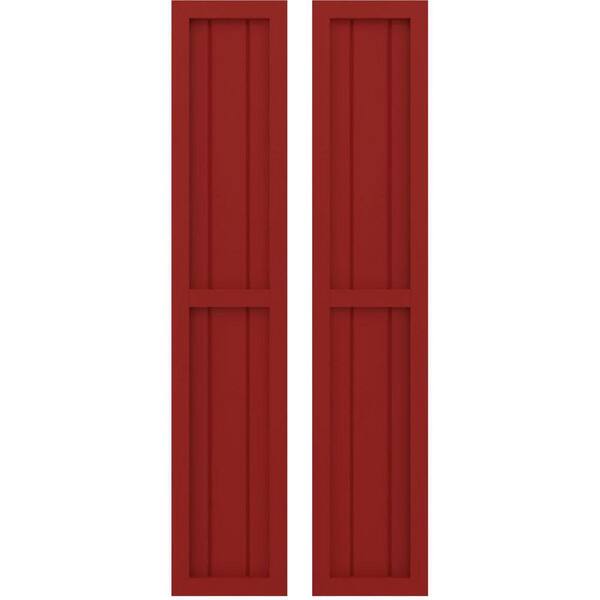 Ekena Millwork 10-1/2-in W x 45-in H Americraft 3 Board Exterior Real Wood Two Equal Panel Framed Board and Batten Shutters Fire Red