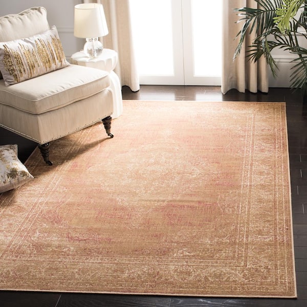 Vintage Taupe 8 ft. x 11 ft. Floral Border Medallion Area Rug