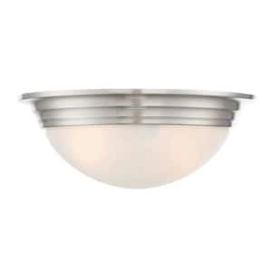 11 in. W x 4.25 in. H 2-Light Satin Nickel Flush Mount Ceiling Light with Glass Shade