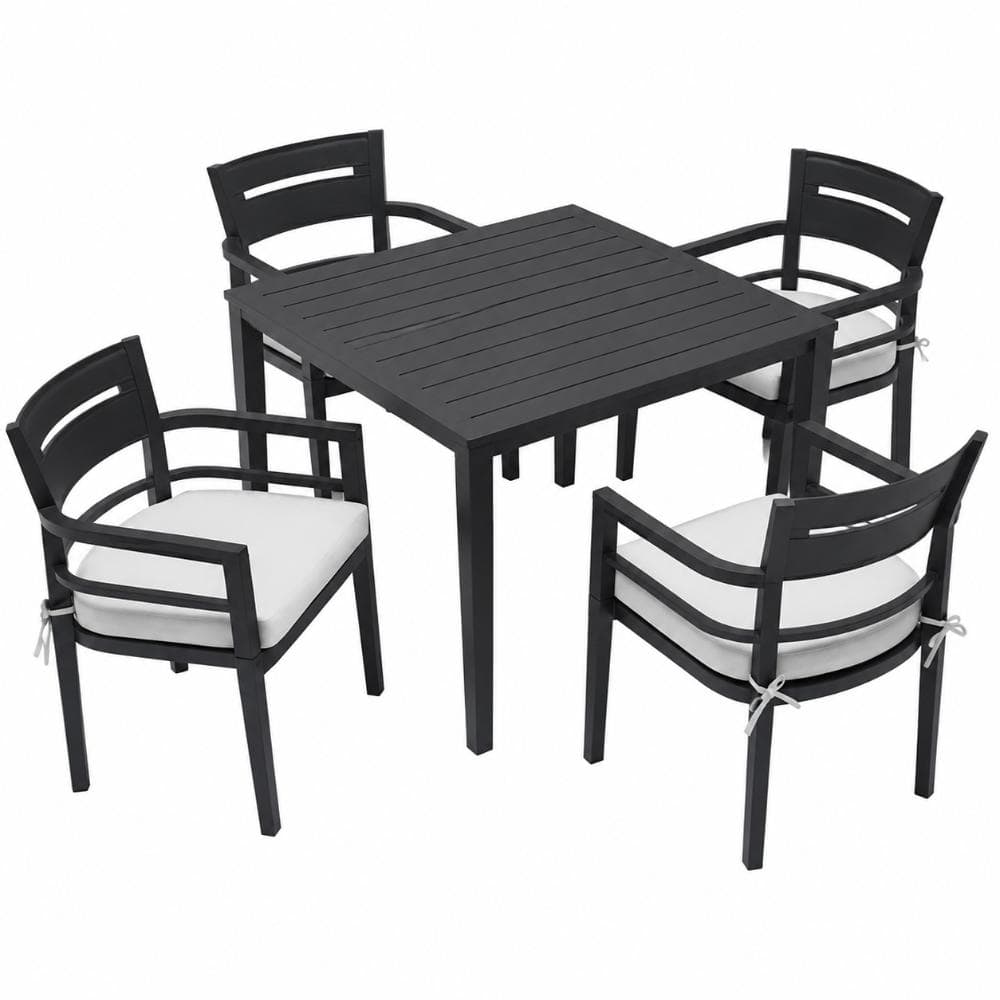 5-Piece Outdoor Patio Aluminum Dining Set with 4 Fabric Cushioned Chairs and 40 in. Square Table with Umbrella Hole, Emb price history on PriceWatchPro