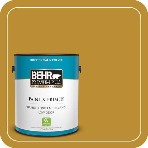 BEHR PREMIUM PLUS 1 gal. #360D-7 Brown Mustard Satin Enamel Low Odor Interior Paint & Primer