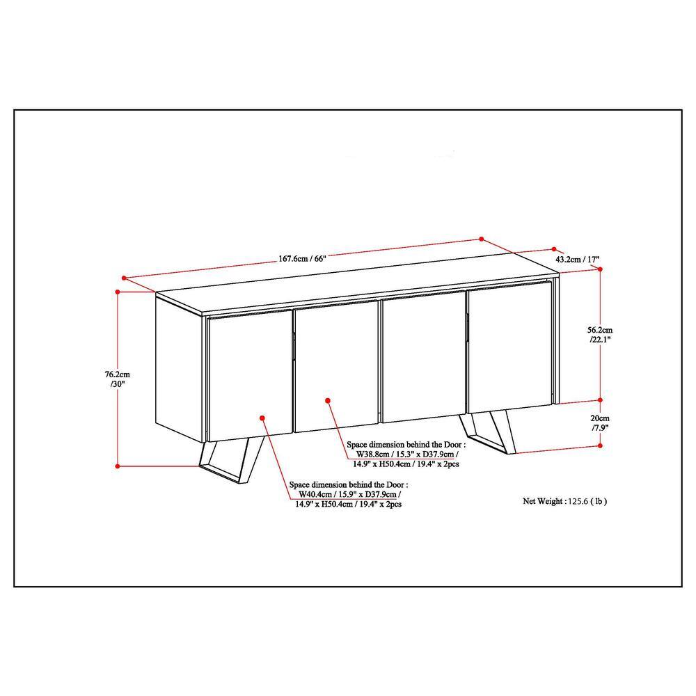Lowry 66'' Distressed Charcoal Solid Acacia & Metal Sideboard