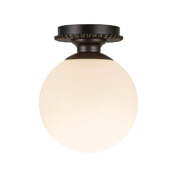 Otis 8-in 1 Light 60-Watt Matte Black/Glossy Opal Glass Semi-Flush Mount