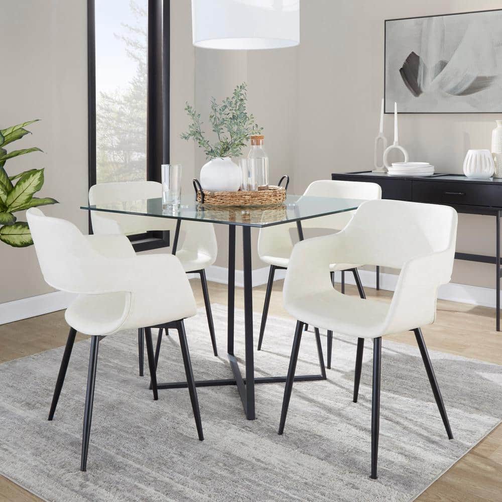Cream Faux Leather Low Arm Chair with Black Metal Legs