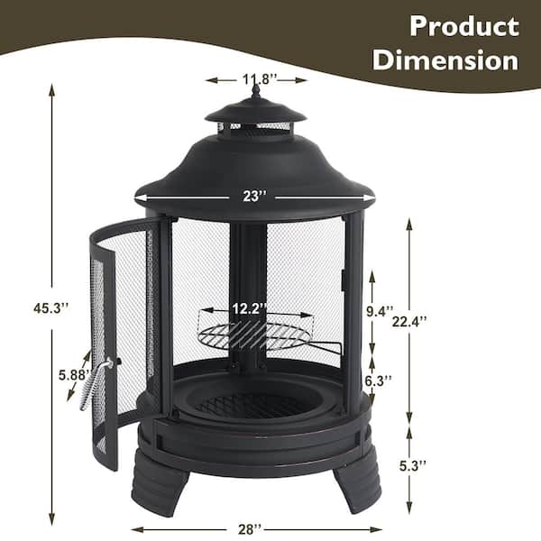Sizzim 28 in. Black Outdoor Pagoda Style Wood Burning Fireplace