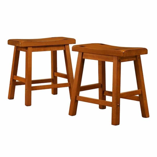 Home Decorators Collection 18 in. H Oak Saddleback Stool (Set of 2)-DISCONTINUED