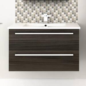 Silhouette 30in. W x 18in. D x 20in. H Sink Wall-Mounted Bathroom Vanity Side Cabinet in Zambukka with White Acrylic Top