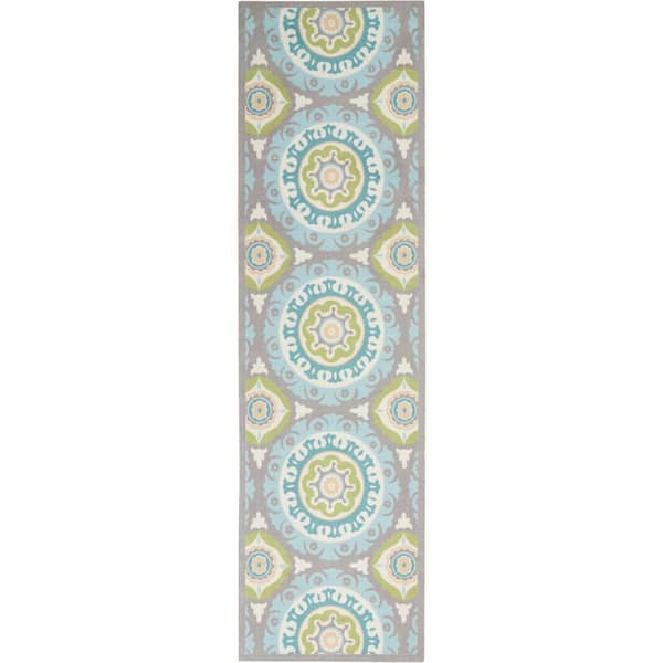 Waverly Sun N' Shade Jade 2 ft. x 8 ft. Medallions Contemporary Indoor