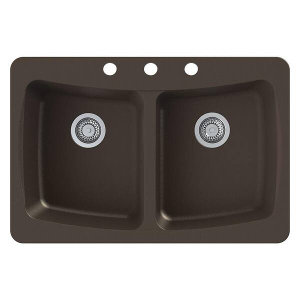 Transolid Genova Dual Mount Granite 33 in. 3-Hole Equal Double Bowl ...