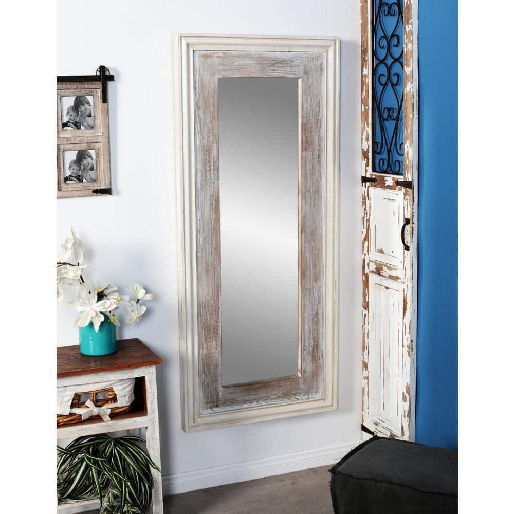 Farmhouse White Weathered Wood Full Length Wall Mirror