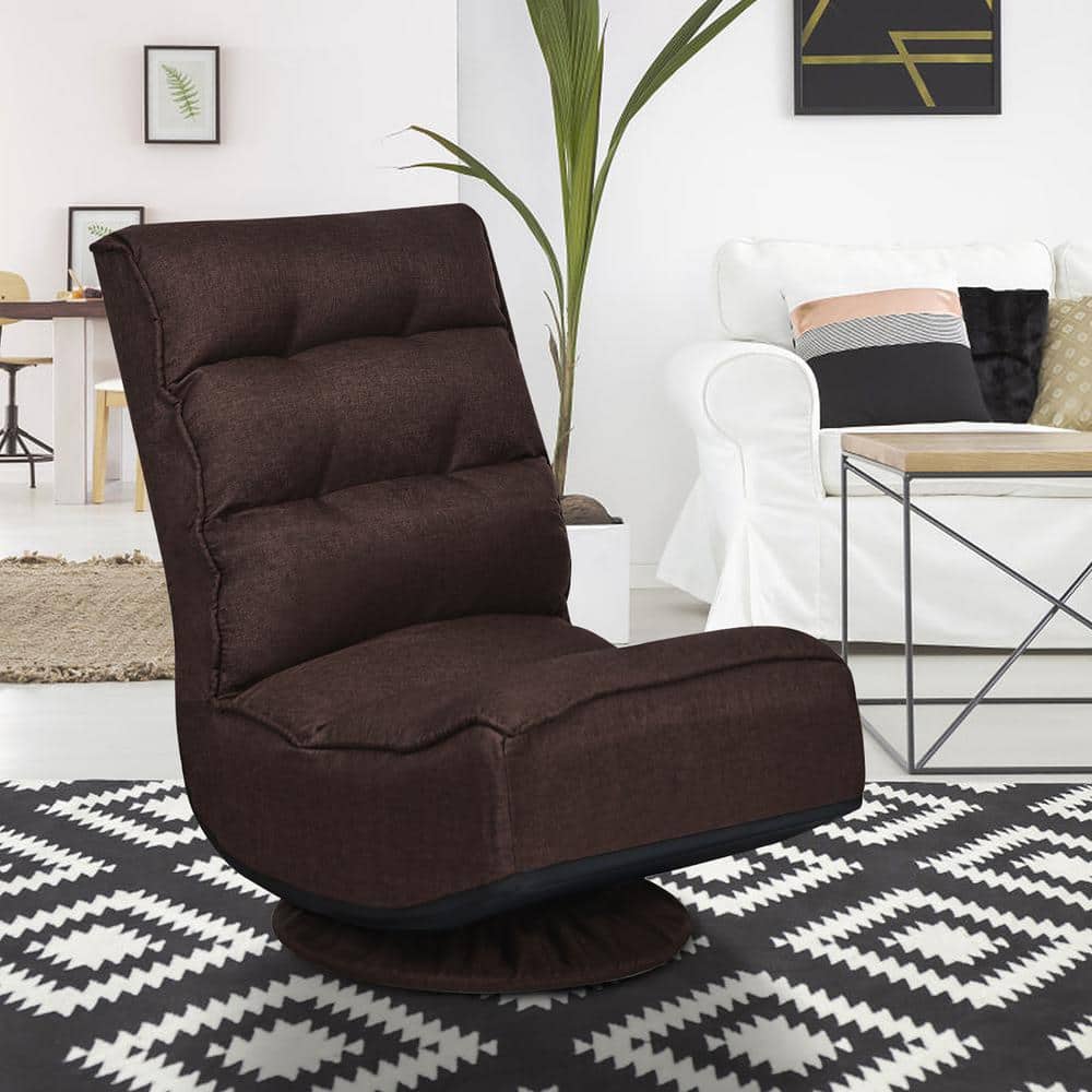 Dark Brown Plush Fabric 360° Swivel Floor Chair