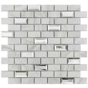 Calacatta Luxe White Backsplash 3.9 in. x 4.3 in. Brick Marble Glass Mirror Mosaic Wall Tile Sample (0.11 sq.ft./Ea)