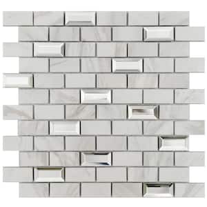 Calacatta Luxe White Backsplash 11.61 in. x 11.69 in. Brick Marble Glass Mirror Mosaic Wall Tile (0.94 sq. ft./Each)