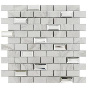 Calacatta Luxe White Backsplash 11.61 in. x 11.69 in. Brick Marble Glass Mirror Mosaic Wall Tile (9.43 sq. ft./Case)