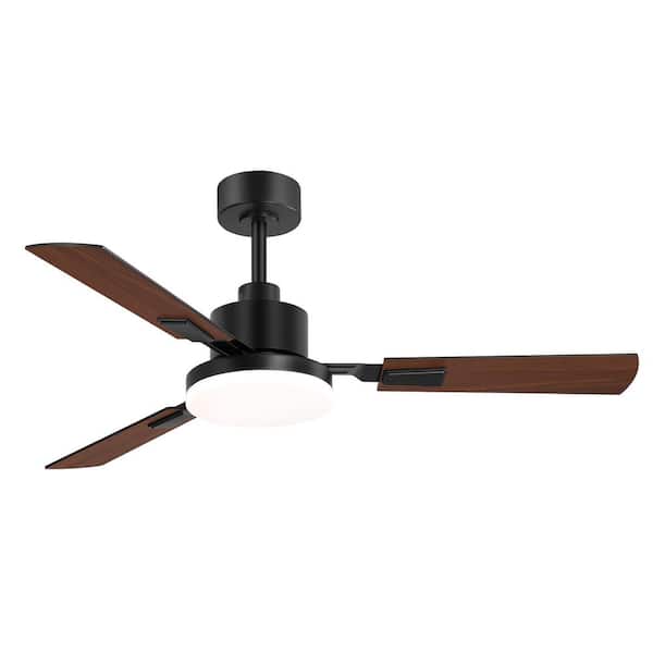 Flashwind 52 in. Indoor Black Ceiling Fans with Adjustable White Integrated LED with 3-Reversible Blades and Remote Included