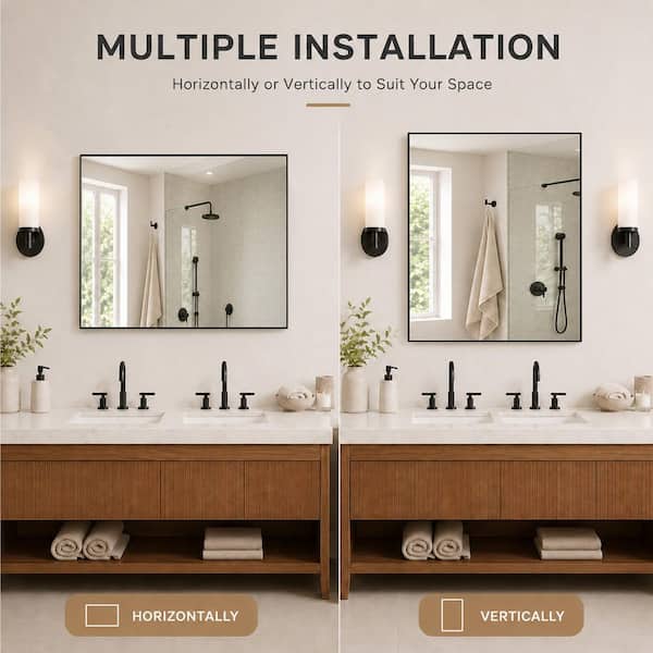 Aura 36 in. W x 30 in. H Rectangular Framed Wall Bathroom Vanity Mirror in Matte Black