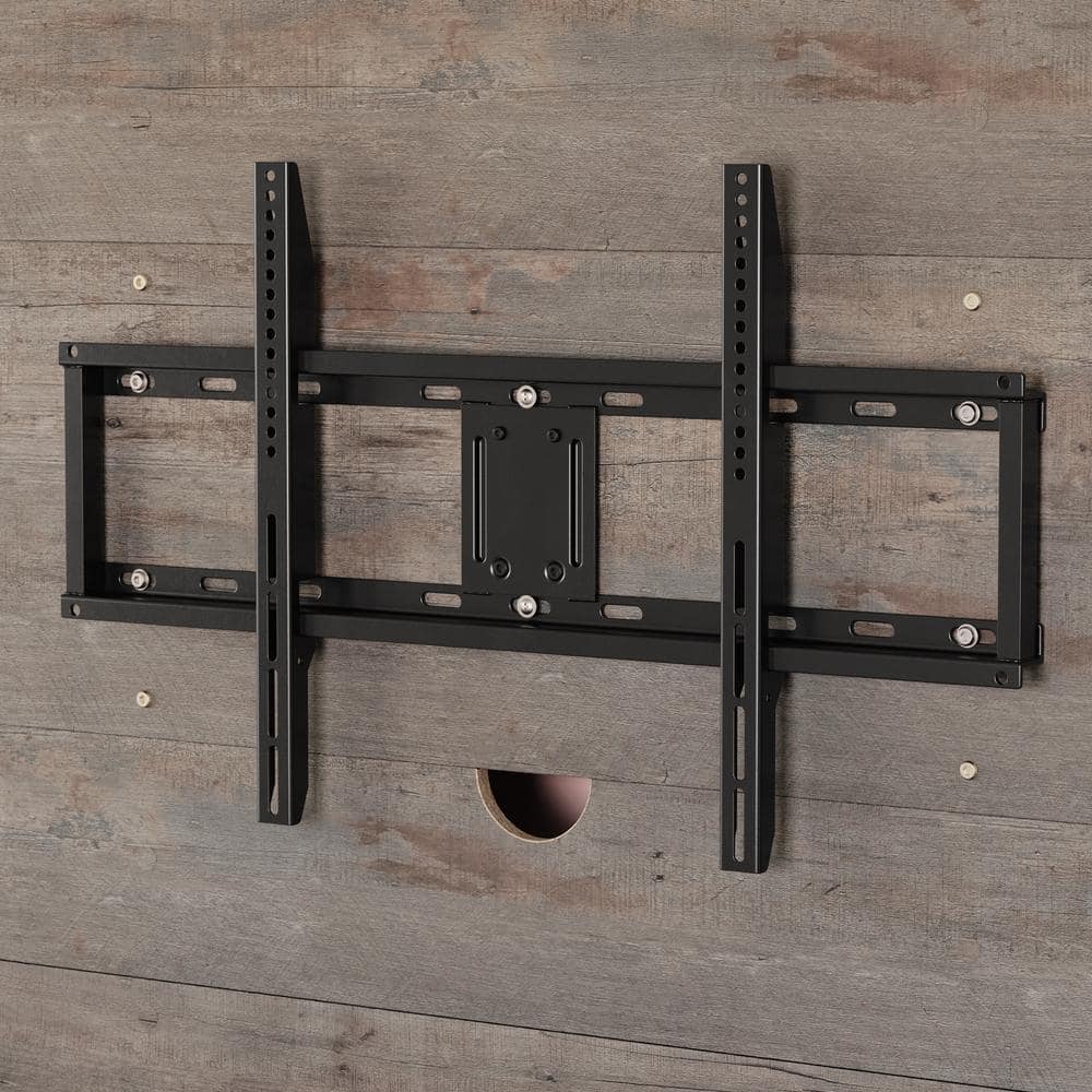 Weathered Wood Entertainment Wall with Floating Shelf and LED Lights