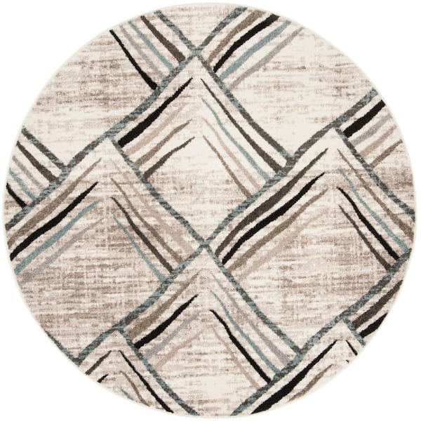 SAFAVIEH Amsterdam Cream/Charcoal 5 ft. x 5 ft. Abstract Geometric Round Area Rug