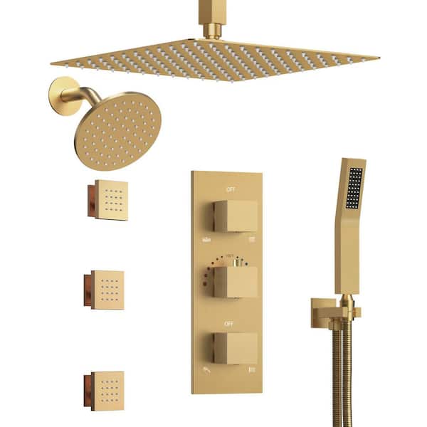 ZenithRain Shower System 8-Spray 12 and 6 in. Dual Shower Head and Handheld Shower Head 2.5 GPM in Brushed Gold