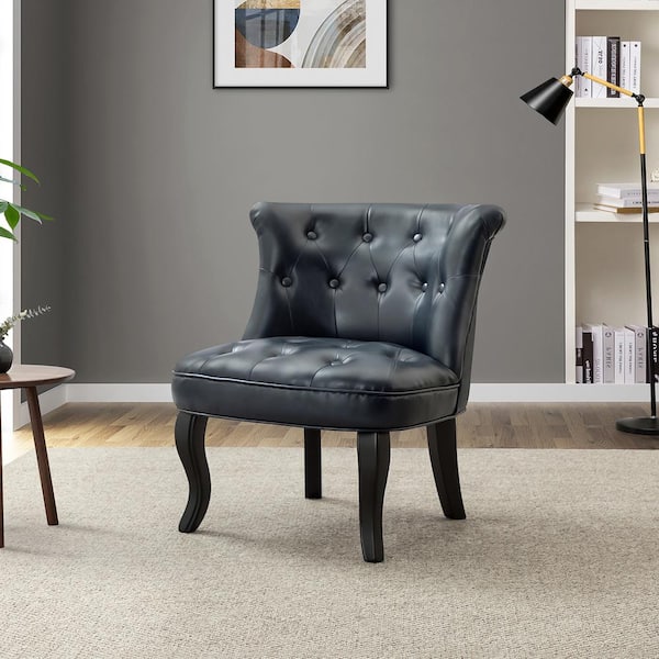 ANBAZAR Artificial Leather Side Chair,Wooden Chair With Button Cushion, Accent Chair With Cabriole Legs,Bedroom Living Room,Navy