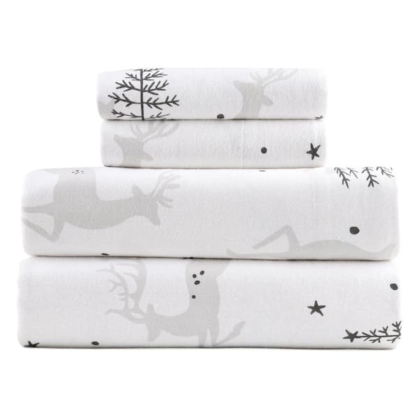 Kathy Ireland 3-Piece Christmas Deer 100% Turkish Cotton Flannel Twin Sheet Set