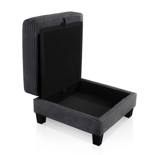 Kasin Dark Gray Chenille Square Storage Ottoman Medium Size Ottoman