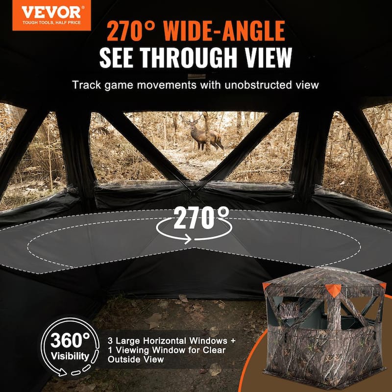 Hunting Blind, 270-Degree See Through Ground Blind, 2-3 Person Pop Up Deer Blind for Hunting with Carrying Bag, Portable