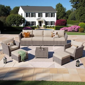XIZZI Rose 9-Pieces Wicker Patio Conversation Seating Sofa Set