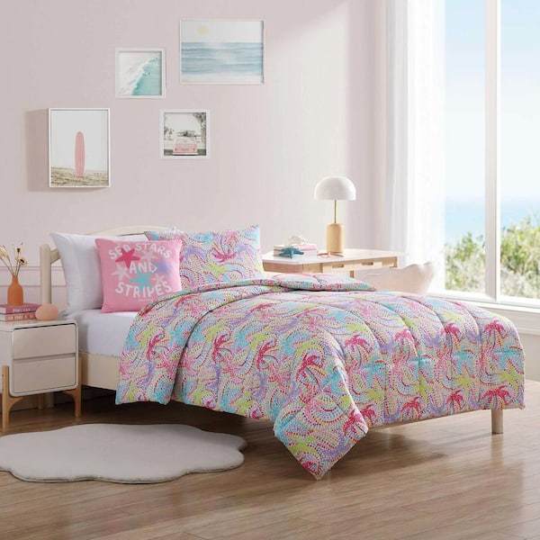 Nautica Sutton Palm Trees 4-Piece Rose/Aqua Microfiber Full/Queen