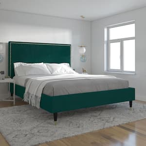 Audrey Emerald Green Velvet Upholstered Queen Size Bed