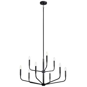 Madden 32 in. 9-Light Black Modern Candle Tiered Chandelier for Dining Room