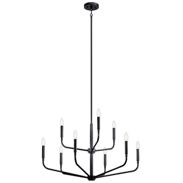 KICHLER Madden 32 in. 9-Light Black Modern Candle Tiered Chandelier for Dining Room