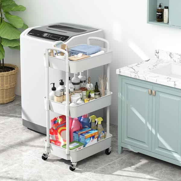 Wudkey 3-Tier White Multi-Functional Storage Trolley Rolling