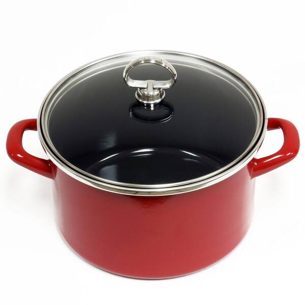 Chantal 4 Qt. Enamel-On-Steel Soup Pot with Glass Lid in Chili Red