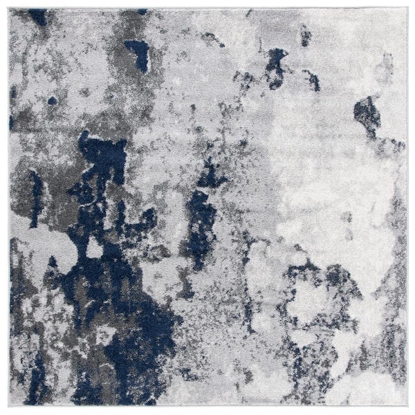 SAFAVIEH Adirondack Navy/Gray 6 ft. x 6 ft. Distressed Abstract Square Area Rug