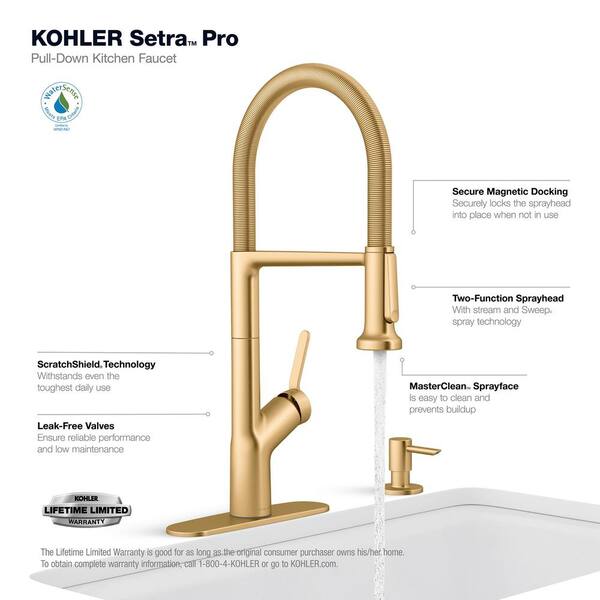 Kohler Setra Single-Handle Pull-Down Sprayer Kitchen Faucet Gold for sale online 