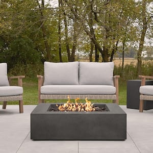 Brookhurst 42 in. L X 12 in. H Outdoor GFRC Liquid Propane Fire Pit in Carbon with Lava Rocks